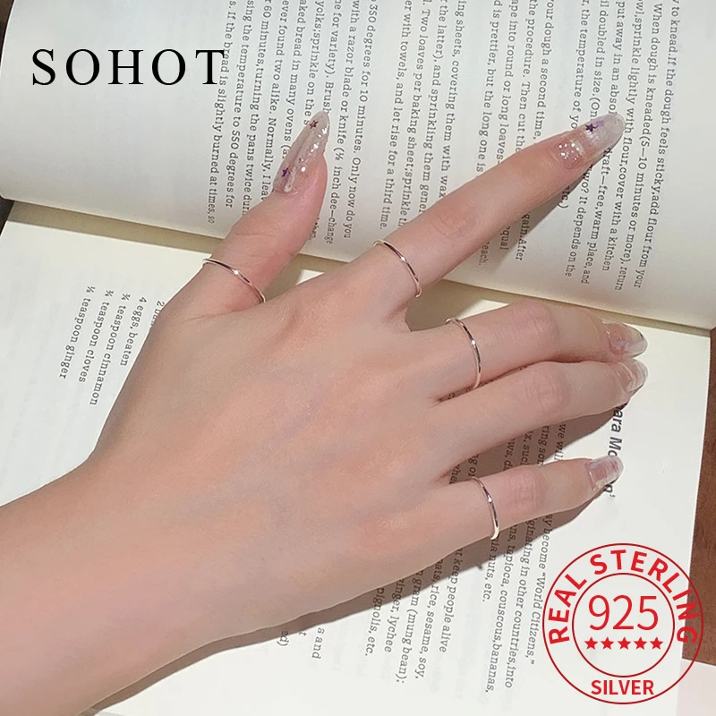 

Real 925 Sterling Silver Trendy Minimalist Plain Ring for Charm Women Light Luxury Fine Jewelry Geometric Round Accessories