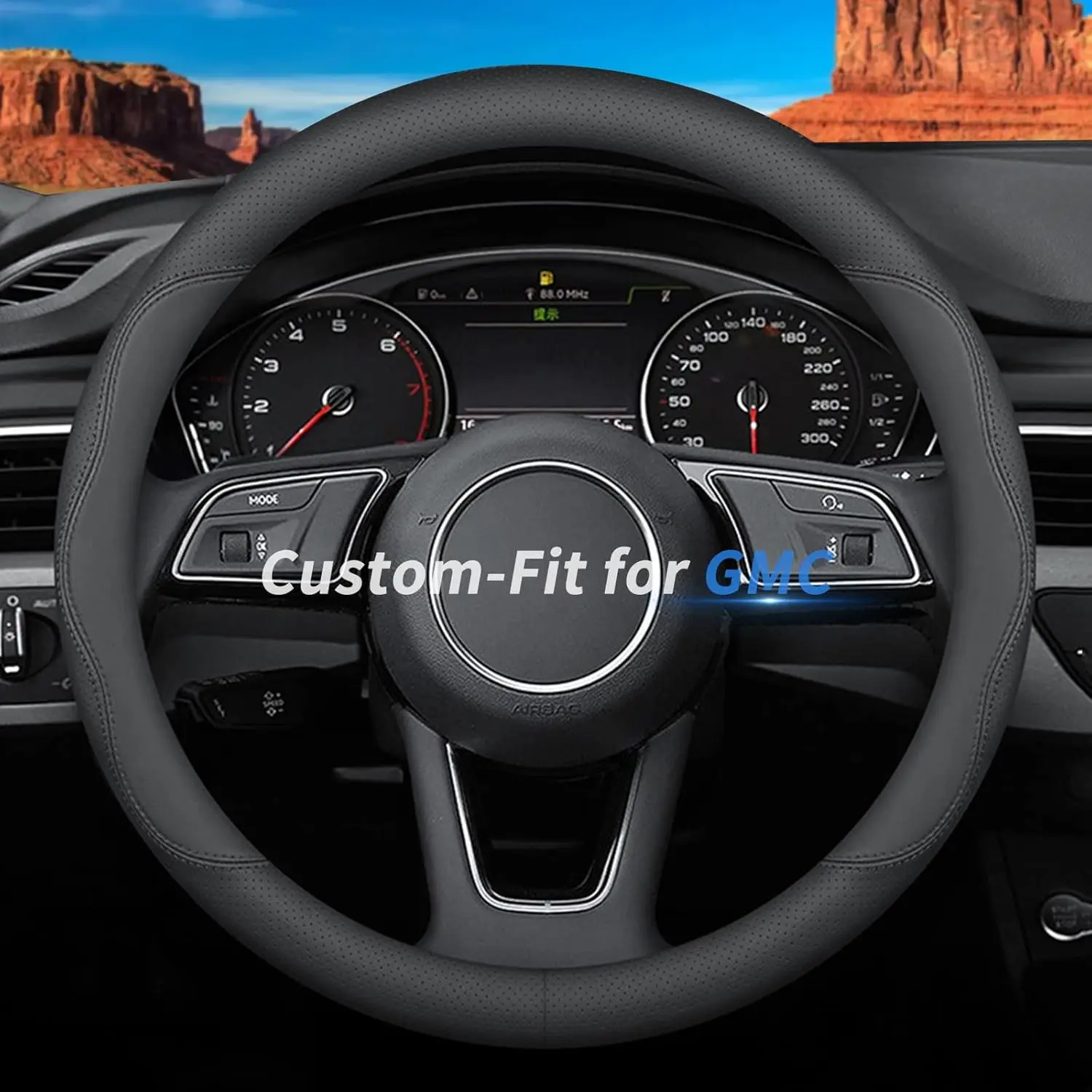

Custom Fit Leather Steering Wheel Cover for GMC with Logo, Non-Slip Breathable, GMC Accessories