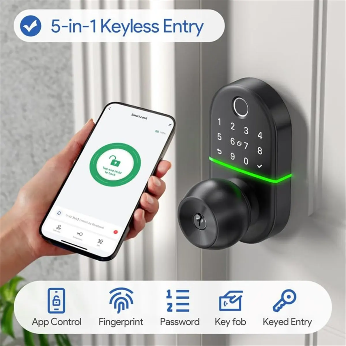 Smart Door Lock with Knob,Lock with Handle, Fingerprint Electronic Knob for Front Door, Generate Passcode Remotely