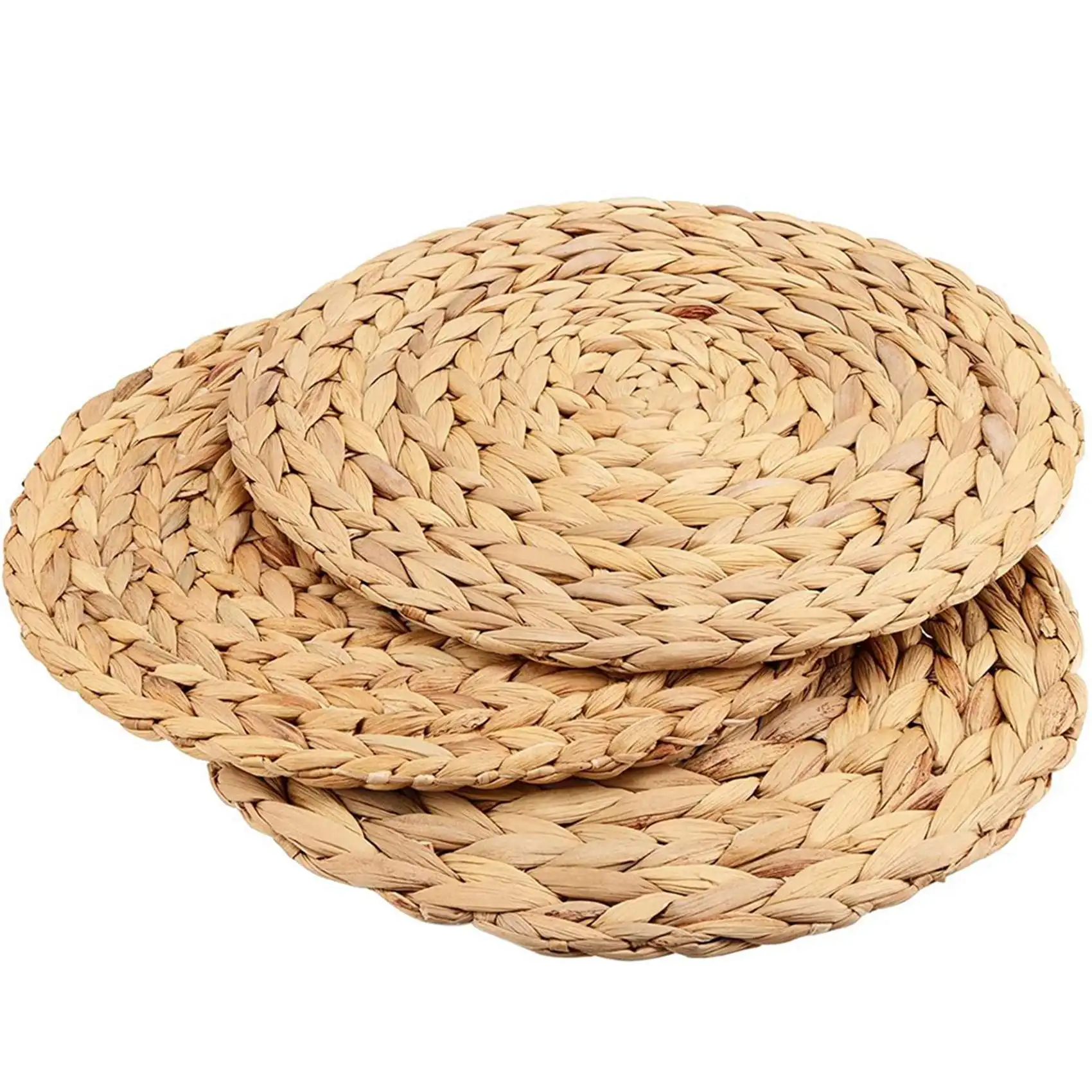 

SHGO-2X Round Woven Placemats, Water Hyacinth Woven Rattan Placemats Round Braided Rattan Tablemats Non-Slip Insulation Pads