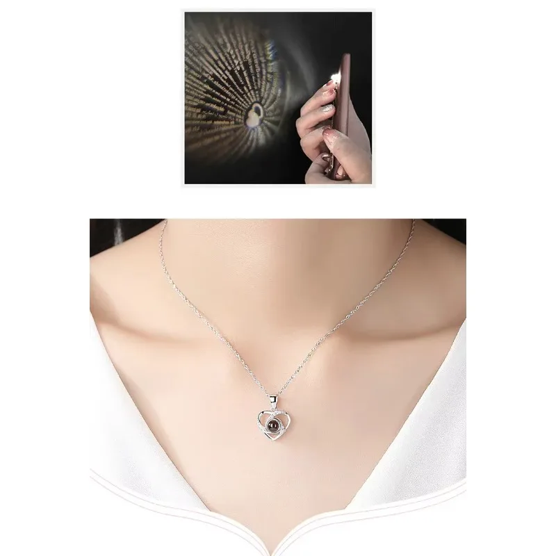 

1/2PC Valentine's Day Gift Projection 100 Languages I Love You Necklace Simple Heart Shaped Necklace Birthday Lover Gift