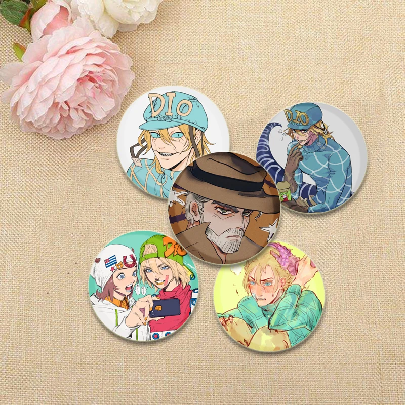 Jojos Bizarre Adventure Anime Badge Jojo Jolyne CujohJohnny JoestarHigashikata JosukeJodio Joestar Cartoon Brooches HD Print Pin