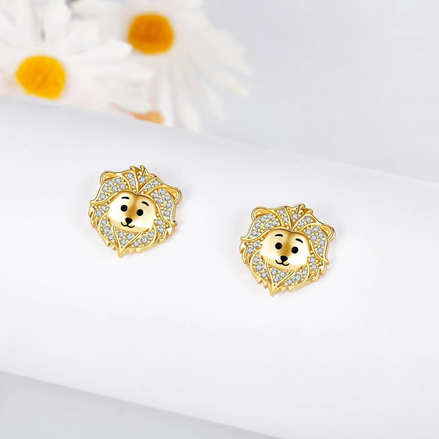 1Pair Cute Golden Lion Earrings Exquisite Women Cartoon Animal Jewelry Accessories Girls Party Decoration Birthday Perfect Gift