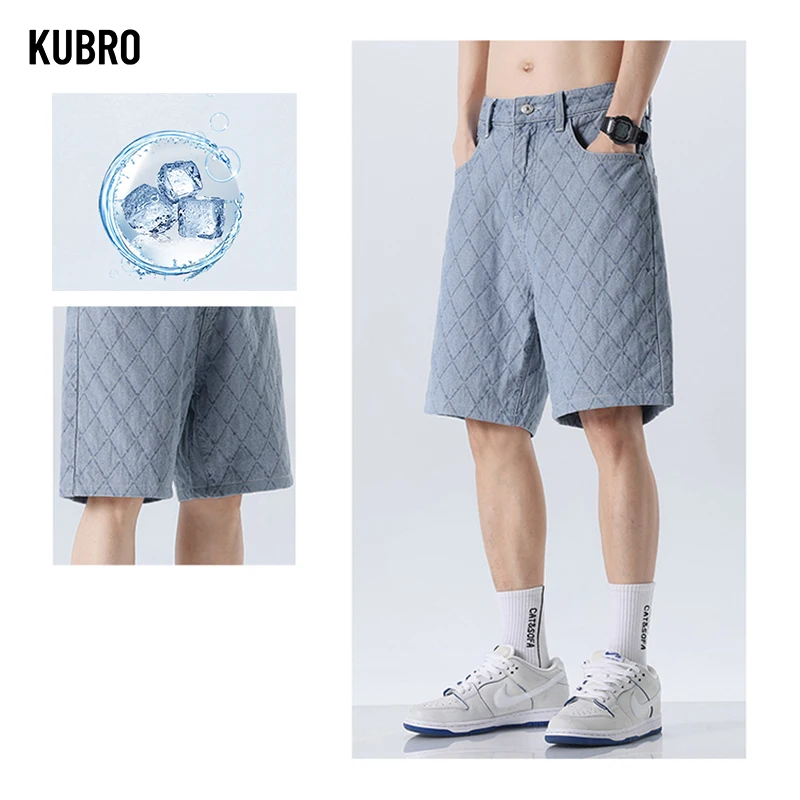 KURBO Korean Street Fashion Men's Retro Y2K Ice Silk Five Point Jeans Summer Breathable Versatile Casual Sports Jogging Shorts