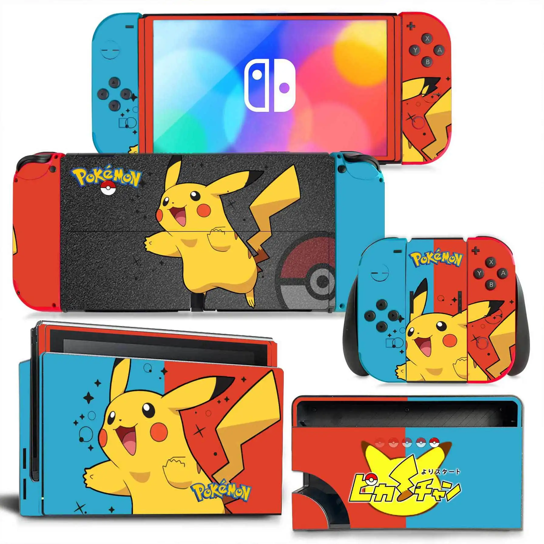 Pokemon Pikachu Skin Cover Sticker Decal for Nintendo Switch OLED Console Joy-con Controller Dock Skin Vinyl Stickers