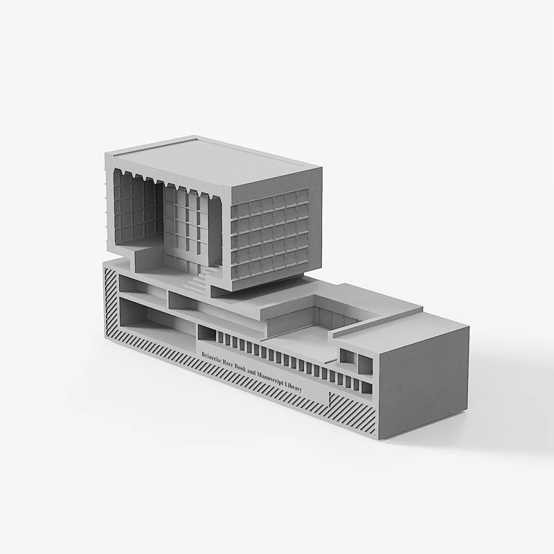 Miniature Beinecke Rare Book and Manuscript Library Model - Cement Architectural Building Decor Modern Home Desk Ornament