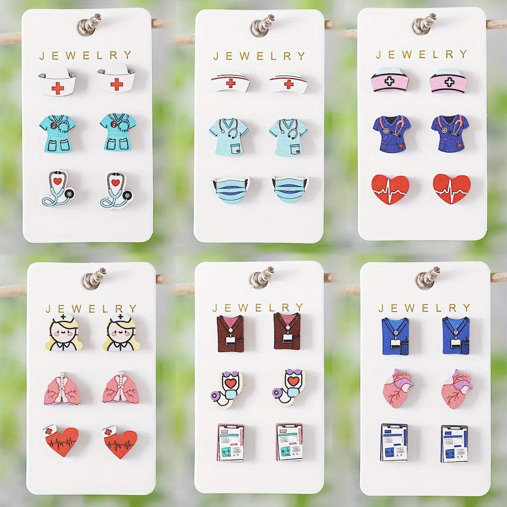 Wholesale Jewelry for Resale 2026 New Inspired Design Nurses' Day Festival Wood Stud Earrings Collection 3 Pairs 1 Card