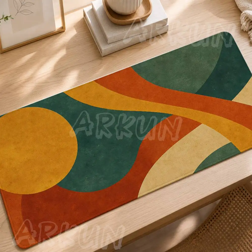 Boho Abstract Wave Large Mouse Pad Retro Color Swirl Geometric Pattern Desk Non‑Slip Rubber Base Gaming Office Laptop Desktop