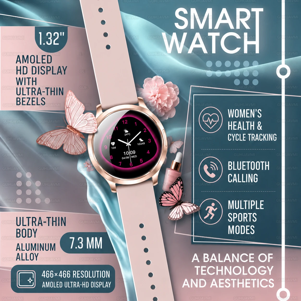 2026 New Stylish Women Smart Watch AMOLED Screen HD Bluetooth call Health Monitor Sleep Tracker Waterproof For Lady Smart watch