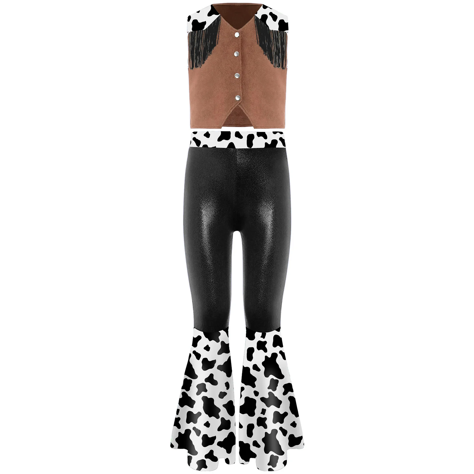 الأطفال فتاة الغربية راعية البقر الهبي ديسكو زي طباعة شرابة سترة مع جرس أسفل السراويل لجميع القديسين كرنفال حفلة تأثيري #3