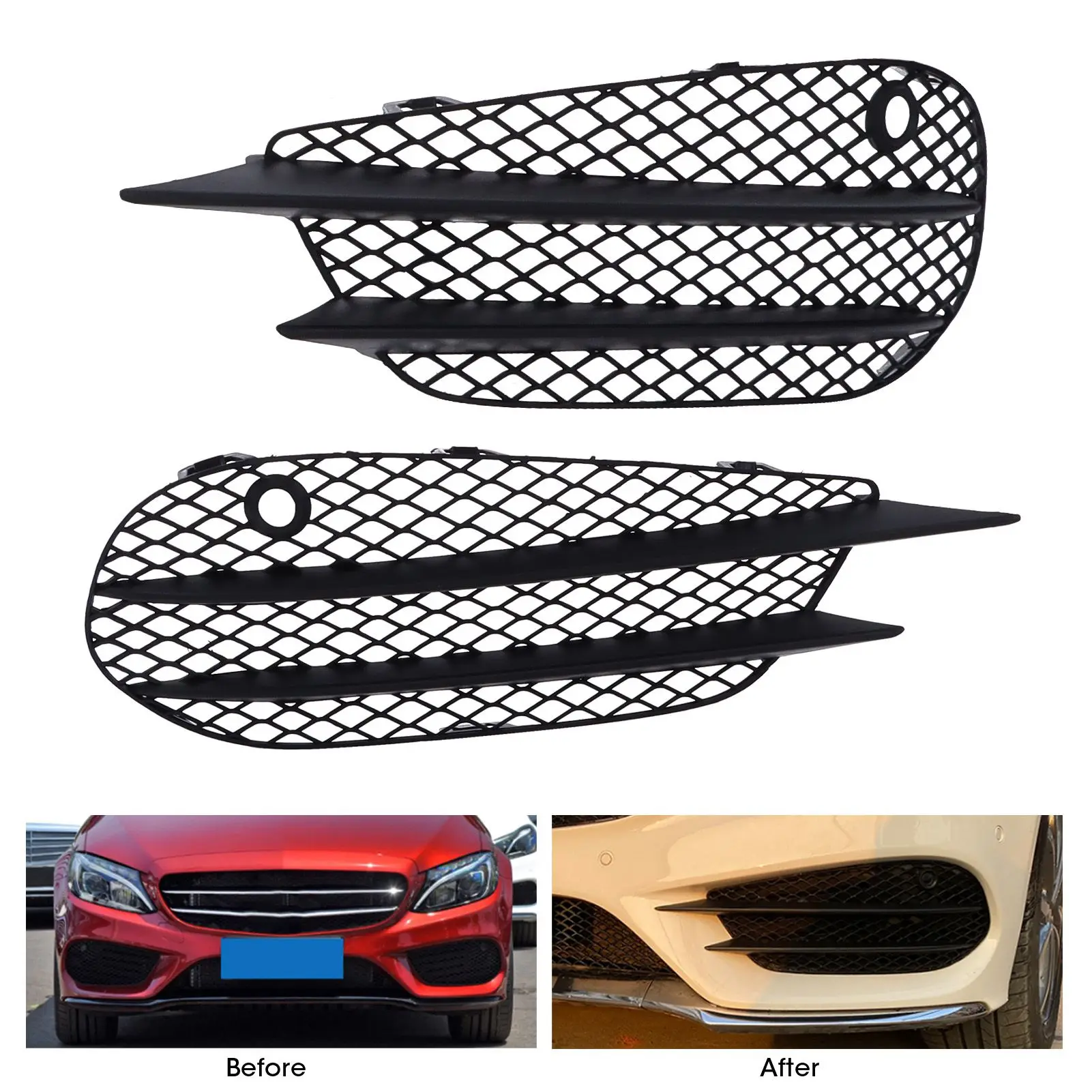 Fog Light Frame Front Bumper Fog Lamp Grille Replacement for Mercedes Benz C Class W205 C205 S205 AMG Line 2015-2018