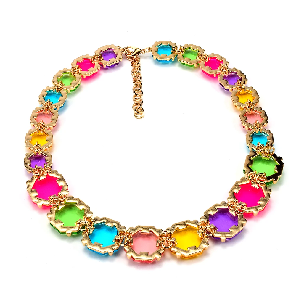 High Quality Multicolor Acrylic Choker Necklace Women Jewelry Resin Statement Collar Necklace