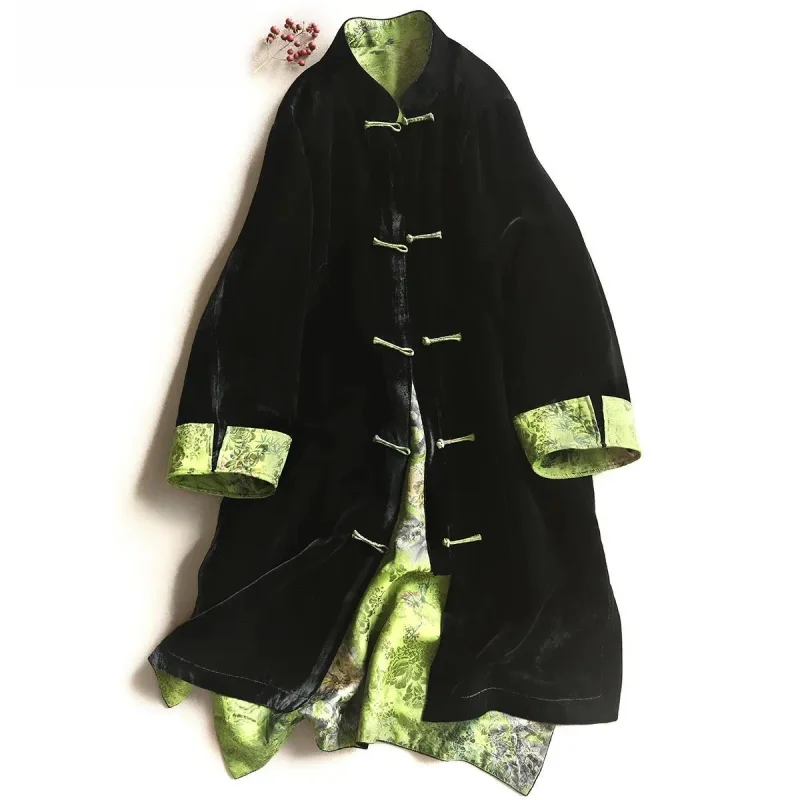 

Long Coat Robe Gown Chinese Jacket Improved Tang Style Women's Clothing Chinese Tea Suit Long Buttoned Jacket for Spring Autumn