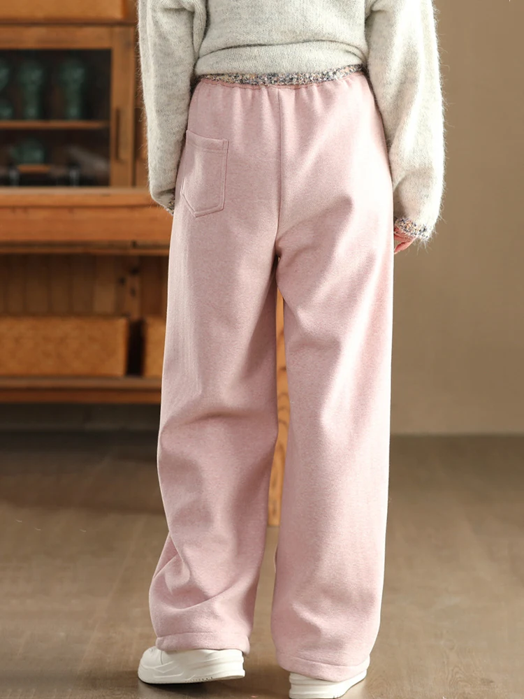 Amax LuluE Japanese Design Winter Womens Fashion Loose Fur Fitness Pantalons Ladies Casual Classic Thicken Warm Solid Trousers