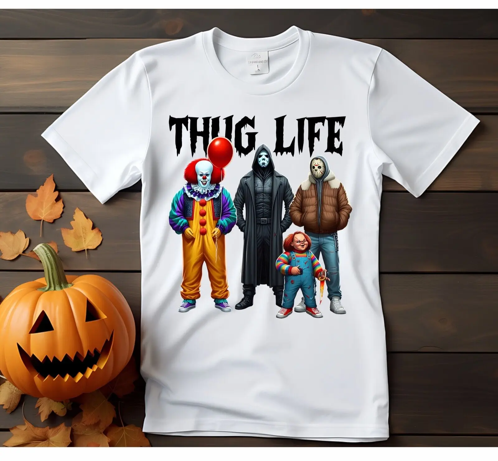 

Halloween Horror Movie Killers Characters Scary Thug Life Men's T-Shirt