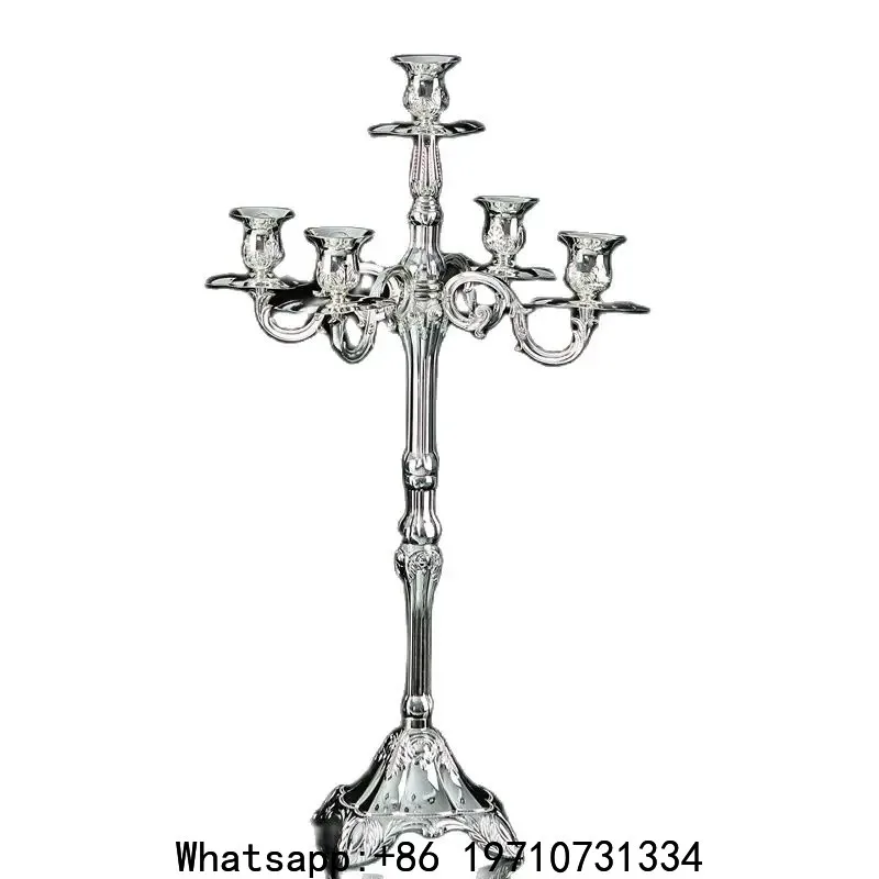 Luxury Tall Candle Holder Metal Living Room Silver Tealight Five Arm Candlestick Wedding Centerpieces Bougeoir Home Decor