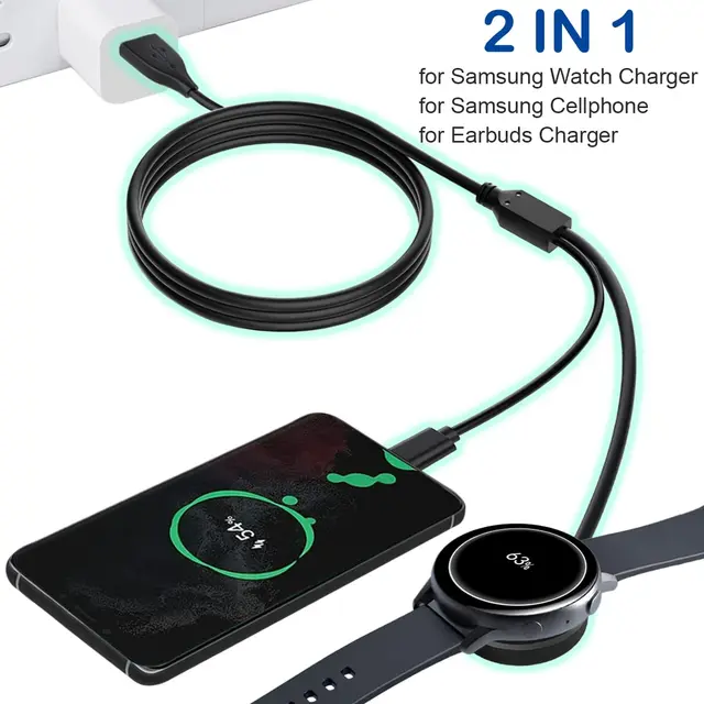 Ładowarka do zegarka Galaxy 2 w 1 kompatybilna z Samsung Galaxy Watch 6/6 Classic/5 Pro/5/4/3/Active2/1, kabel USB C do ładowania telefonu