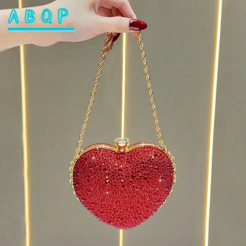 Dinner Handbag Luxury Brand Diamond-encrusted Dinner Party Women's Shoulder Bag Heart-shaped Fashion Shining Mini Women's Bag view 3