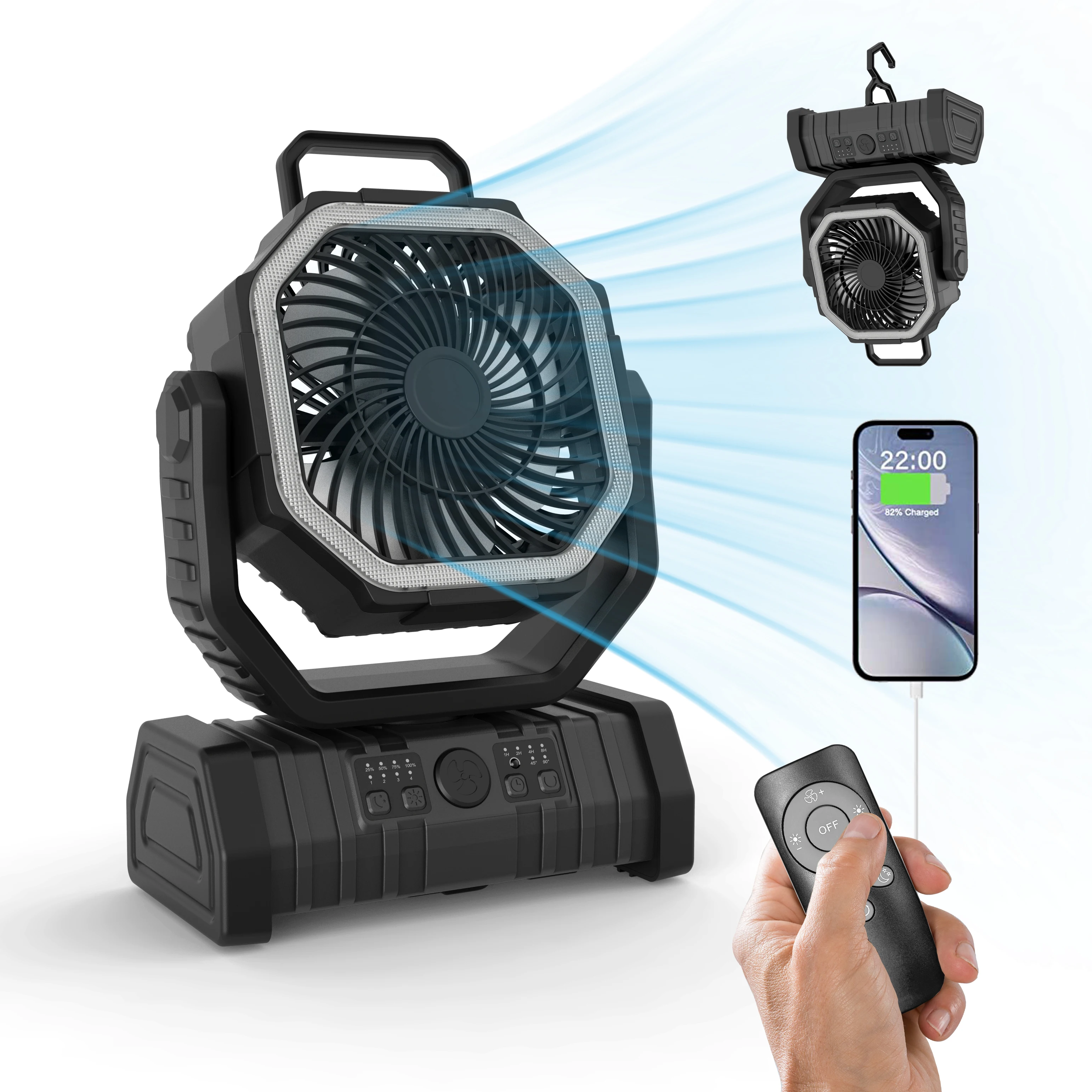 

Tom AutoNew Hanging Dual-purpose Outdoor Camping Fan With Lights Large Capacity Camping and Fishing Charging Lighting Fan