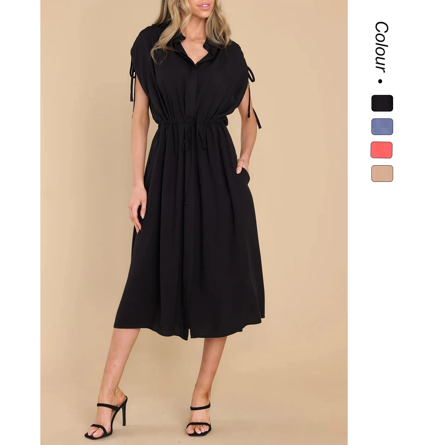 نمط جديد للموضة سنة غير رسمية ومريحة، فستان خصر بلون سادة 030 #1