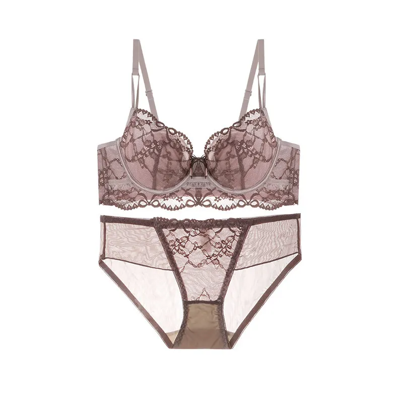 MOYISU Sensual Lingerie Pure Desire Lace Bra Set Rabbit Ear Cup Ultra Thin Breathable Push Up Side Shaping For Small Bust 32-38