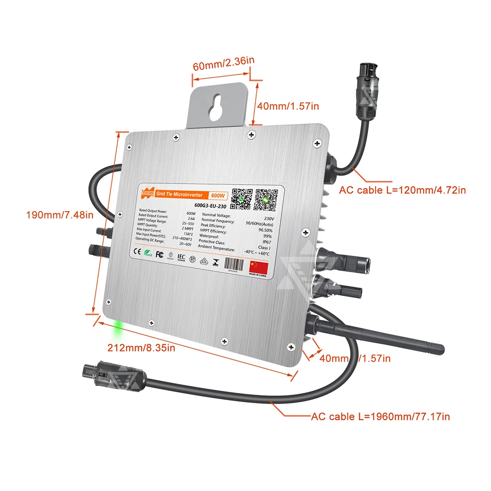 Deye 600 W Solar-Grid-Tie-Wechselrichter 20–60 V DC zu AC 230 V, zwei MPPT IP67 integriertes WLAN, Versand aus EU-Grid-on-Smart-Mikrokonverter – Detail 15