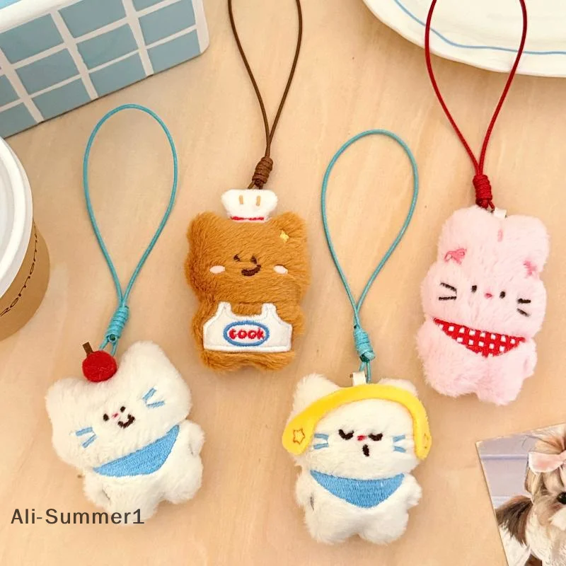 الكرتون أفخم الأرنب الدب القط المفاتيح لطيف الحيوان حقيبة قلادة الديكور سيارة كيرينغ اكسسوارات للنساء الأزواج Kawaii هدية