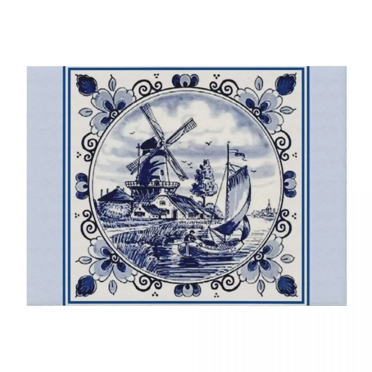 

DUTCH BLUE DELFT: Vintage Windmill Print Throw Blanket Blankets For Bed For Baby Kid'S Plaid on the sofa Blankets