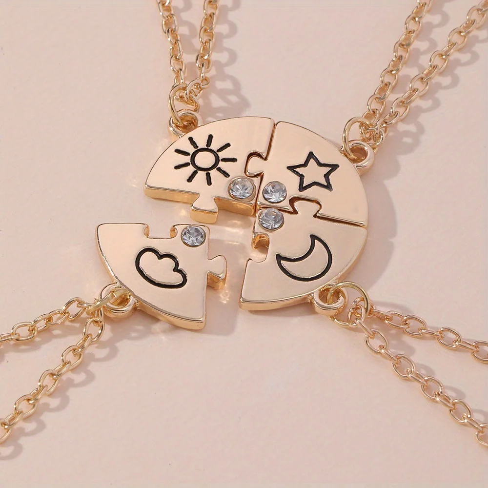Karsyngirl 4Pcs/ set Stars Sun Clouds Moon Stitching Best Friend Necklace BFF Friendship Jewelry Gifts for Girls