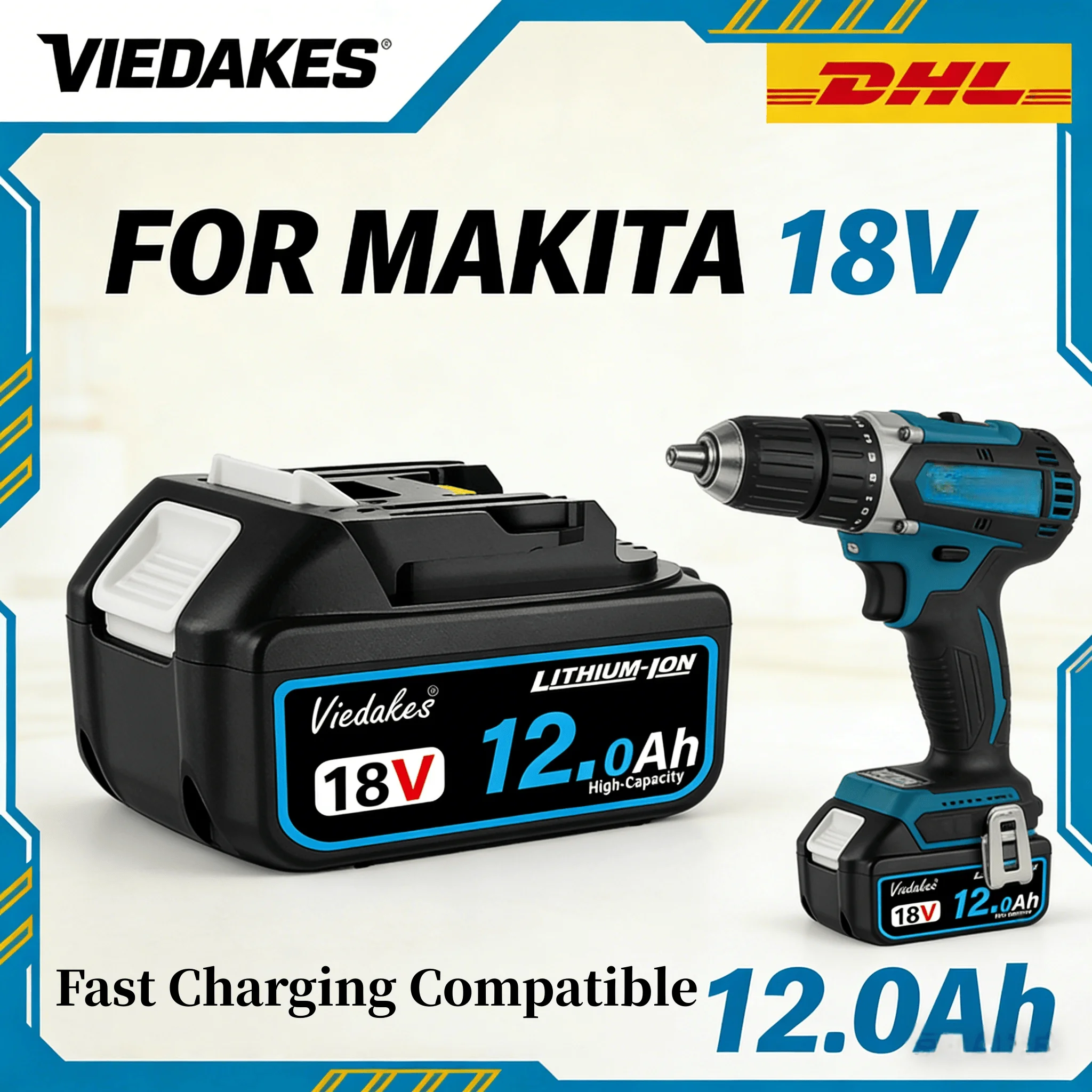 Batterie lithium haute capacité 8,0 Ah, 10,0 Ah, 12,0 Ah pour Makita 18 V, compatible avec perceuse sans fil, visseuse à chocs, scie 18 V ✔