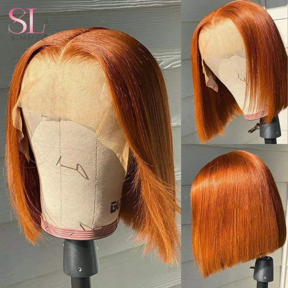 Parrucca corta Bob parrucca anteriore in pizzo Ombre per donne nere Ginger Orange Highlight capelli umani T Pare parrucca in pizzo a buon mercato Bob Pre pizzicato capelli