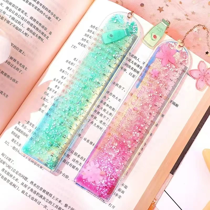 Kawaii Avocado Cat Bookmarks Multifunction 15 Cm Ruler Pendant Glitter Book Mark for Kids Gift School Office Supplies Stationery