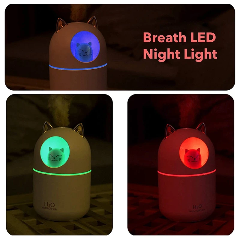 مرطب ضباب بارد للمنزل ، ضوء ليلي لطيف للقطط ، هواء نقي أساسي لغرفة الطفل ، تنظيف سهل ، تشغيل هادئ