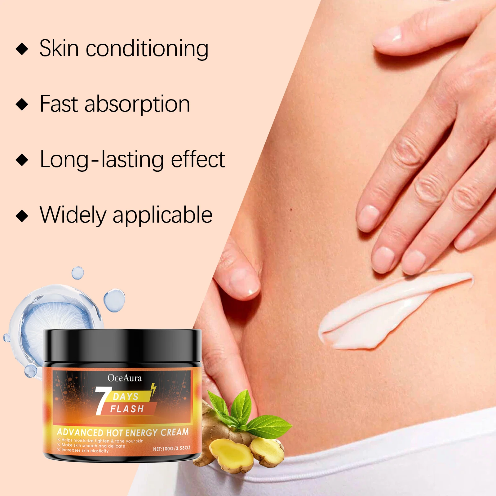 New Ginger Fat Burning & Firming Cream – Anti Cellulite Slimming Cream, Body Shaping & Skin Tightening for Belly, Arms & Legs, Sweating Enhancer for Abdominal Muscle Contouring