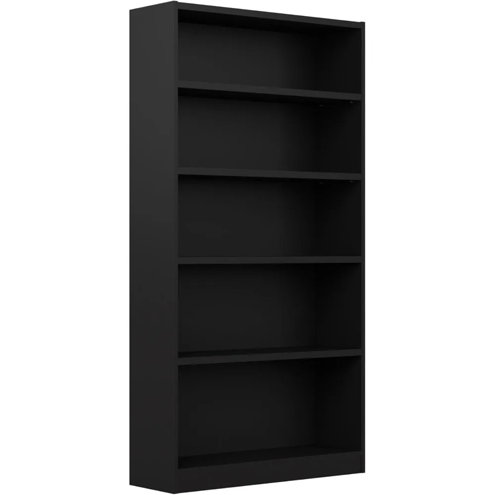 

"contemporary tall 5-tier bookshelf in black for vertical storage and display in home offices and living spaces"