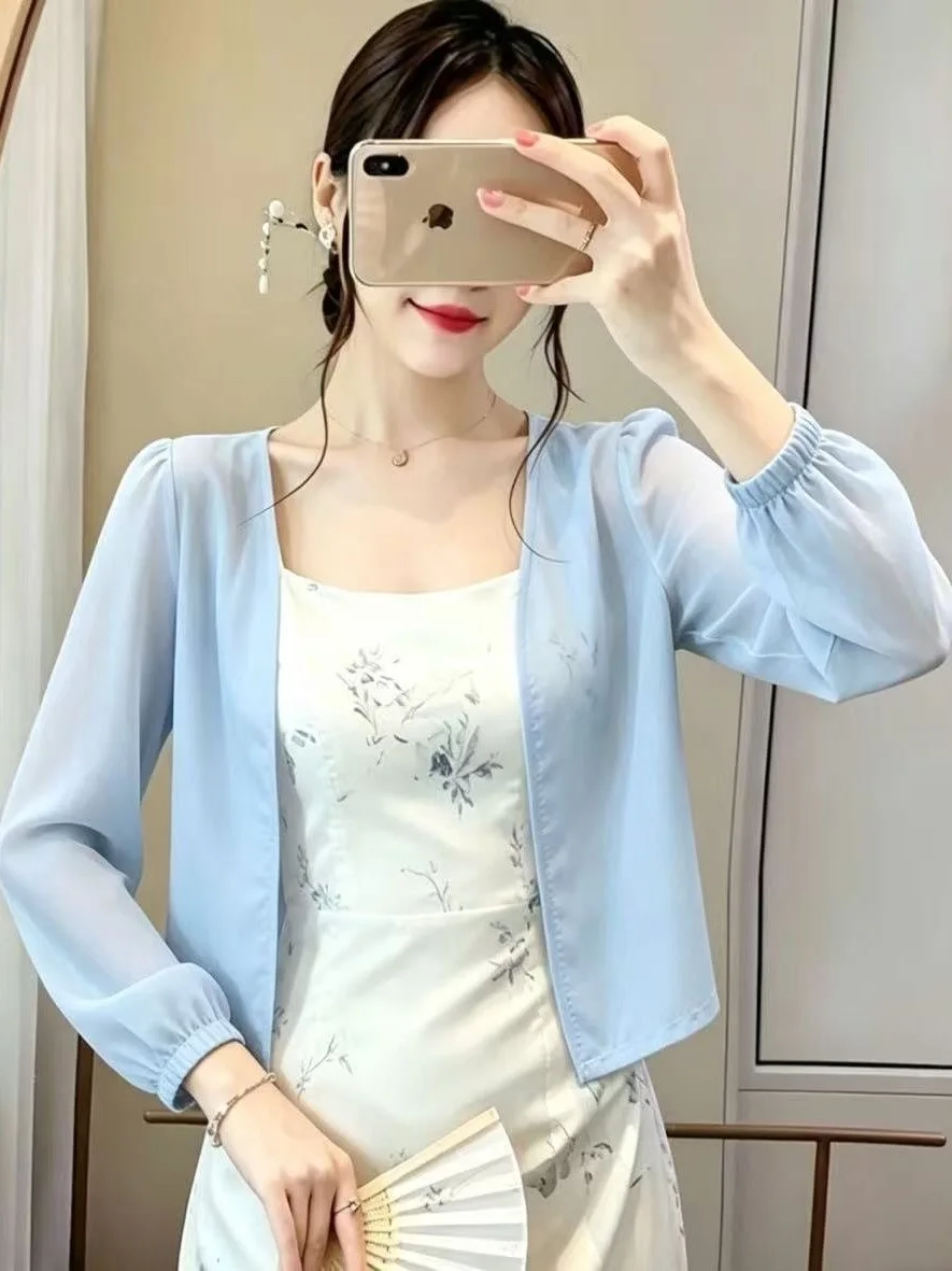 New Chinese Style Loose Slimming Chiffon Cardigan Women's Summer New Model with Sling Skirt Sun Protection Skirt Doll Short Coat