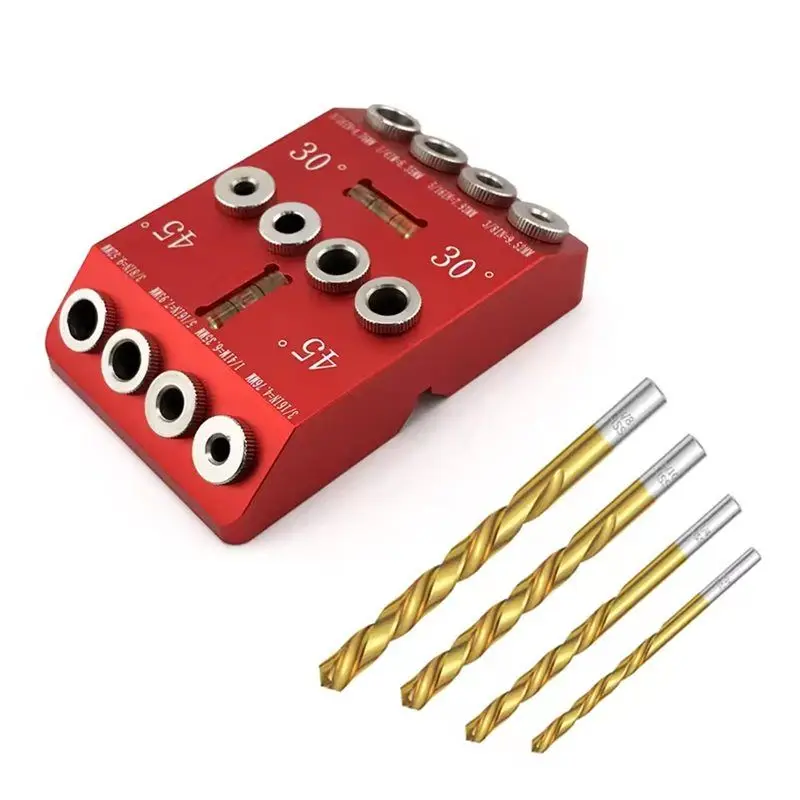 دليل الحفر مع مستوى الفقاعات لأعمال النجارة - يتضمن 30/45/90 ° فتحات مستقيمة/زاوية في 4 أحجام للحفر #1