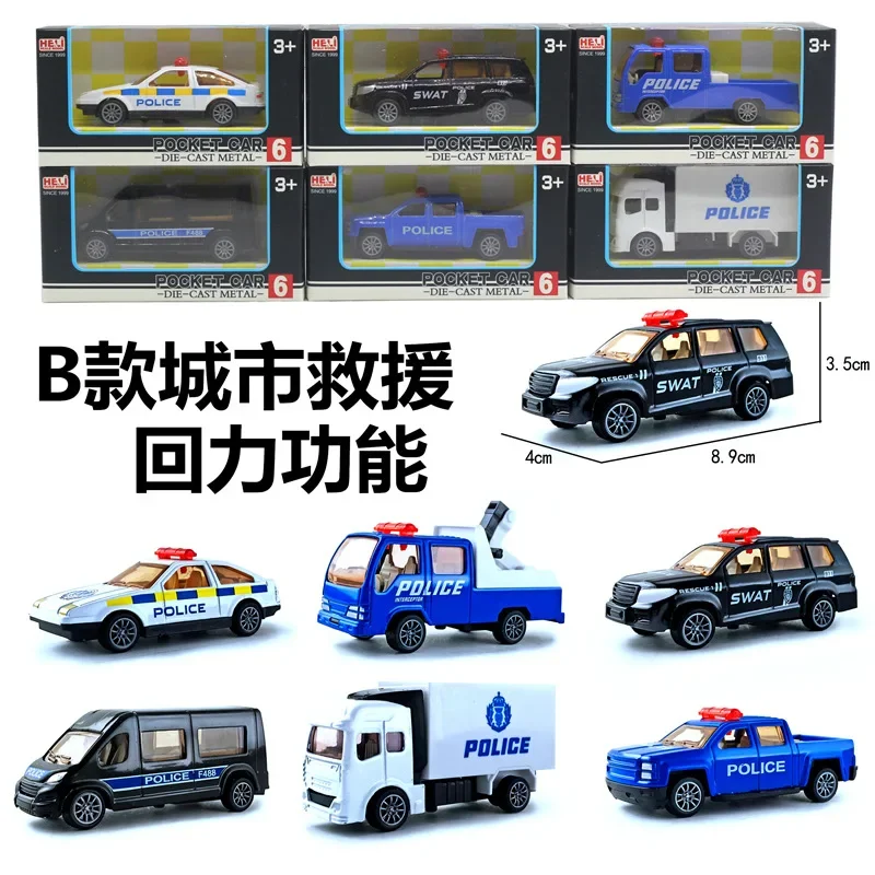 1PCS 1:60 Alloy Pull Back Police Car Model Doll Machine Toy Capsule Decoration Car Model