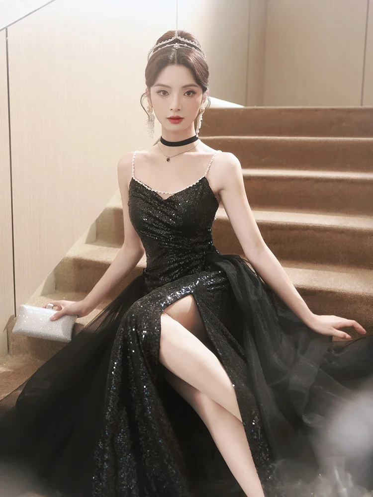 

Robe de soiree Черное тонкое вечернее платье с пайетками Элегантное трапециевидное платье Vestido De Festa Роскошные вечерние платья Вечернее платье Платья для выпускного вечера 25