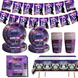 Hot Shooting Game Fortnition Birthday Party Decoration Alpaca Disposable Tableware Plate CupTablecloh  Baby Shower Boys Supplies