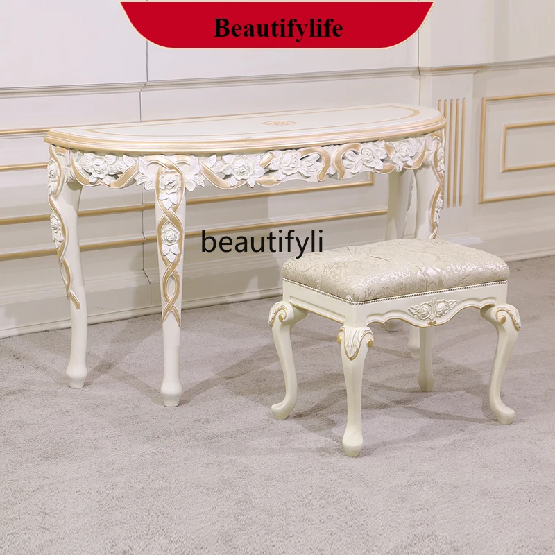 D132 European-Style Solid Wood Dressing Stool Master Bedroom Shoe Changing Stool Villa Makeup Bedroom Stool Solid Wood Furniture