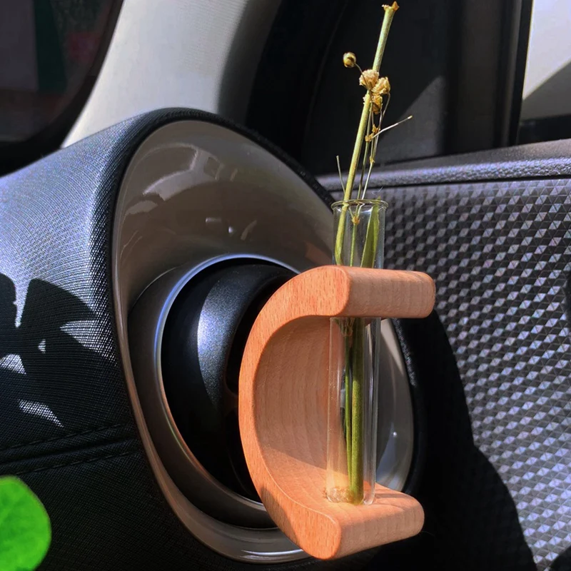 Car Vase Vent Clip, 2PCS Car Flower Vase, Wooden Car Flower Vase Vent Clip, Car Flower Vase For Car Air Vent Ornament Durable