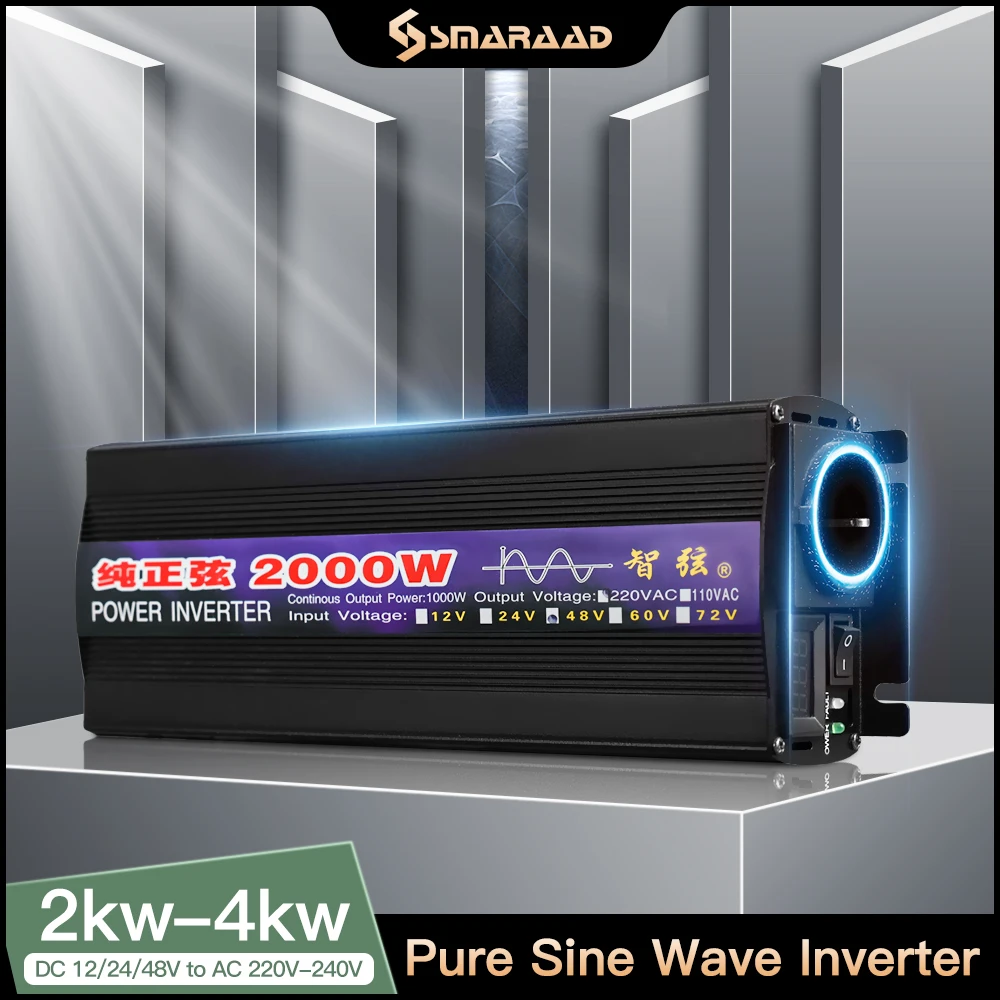 

2000W Pure Sine Wave Power Inverter DC 12V/ 24V To AC 220V Converte LED Display Portable Car Inverter DC/AC conversion 50hz 60hz