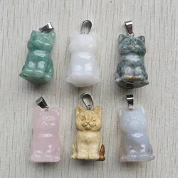 Fashion good quality natural stone mixed cat shape pendants DIY Necklaces jewelry making 6pcs/lot Wholesale fast shipping