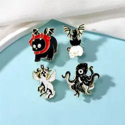 Dark Style Halloween Enamel Brooch Creative Animal Octopus Devil Cat Gift Lapel Pin Badge Backpack Clothing Hat Accessories