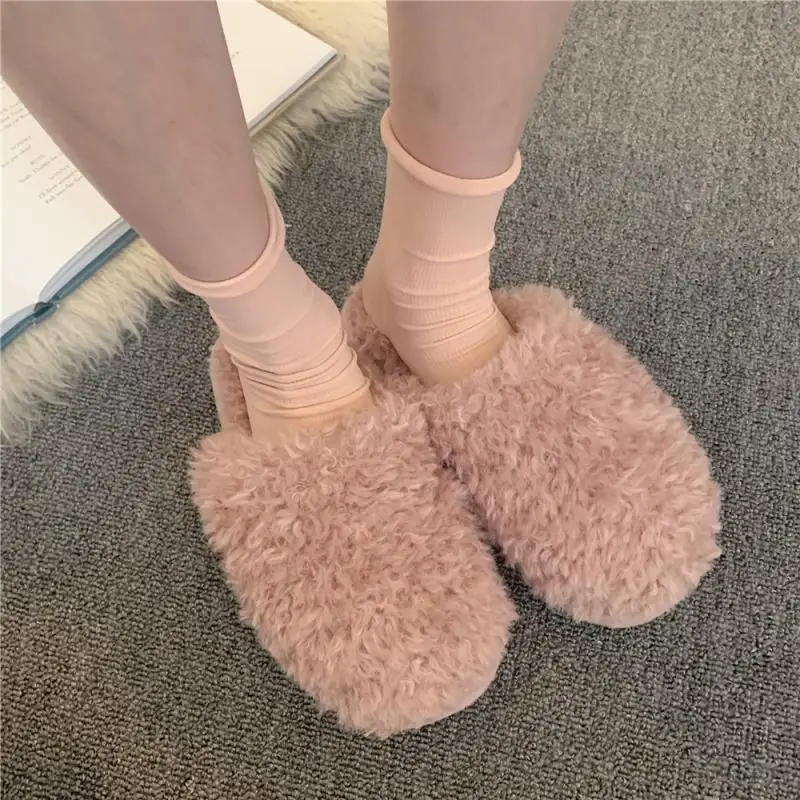 Winter Warm Cotton Slippers Women\'s Fashion Solid Color Plush Slippers Indoor Floor Couples House Shoes Soft Fur Slippers Ladies