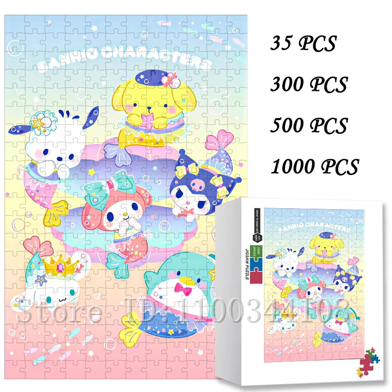 

Пазлы с персонажами Sanrio 300/500/1000 шт., милые помпоны Hello Kitty, пазлы-котачки пурин, Детские интеллектуальные игрушки