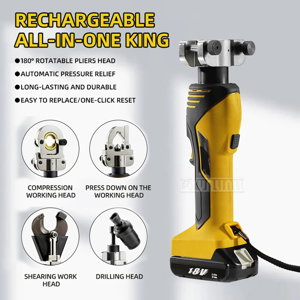 Hole Punch for Copper Aluminum Lugs, Rechargeable Hydraulic Crimping Pliers,  Electric Cable Crimping Tool