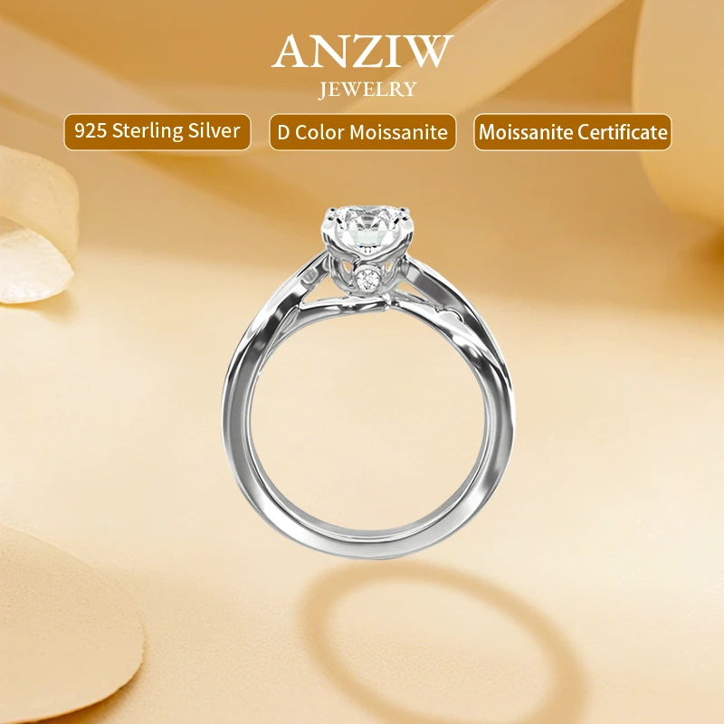 

Anziw 6.5mm 1CT Moissanite Rings for Women 925 Silver 18k Gold Plated Twist Shank Ring Vintage Wedding Engagement Finger Jewelry