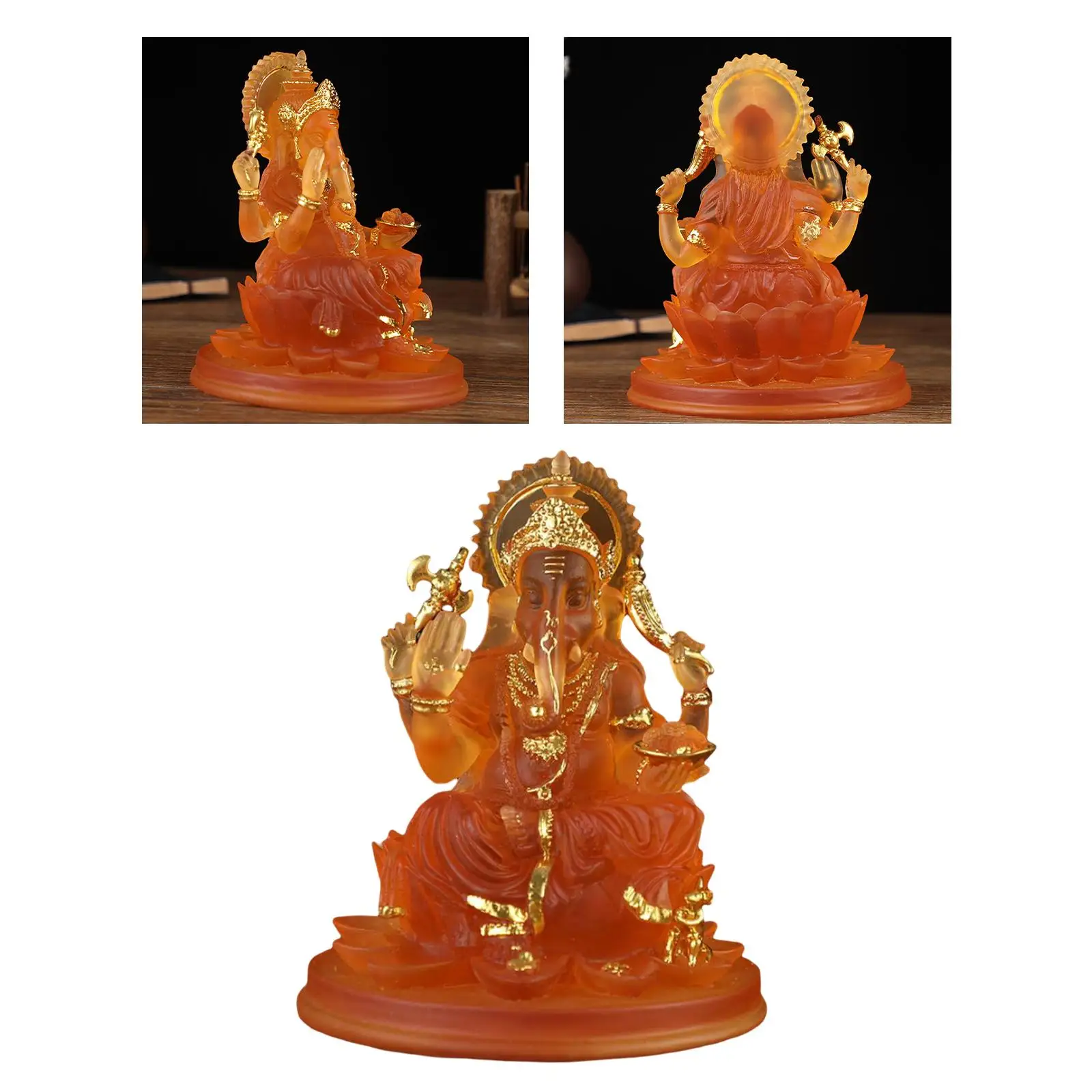 Hindu Elephant God Statue Hand Carved Indian Buddha Figurine for Tabletop Temple Decor